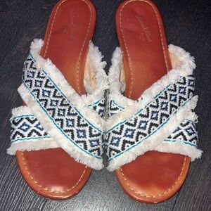Women's Fringed Sandals in Brown and Blue